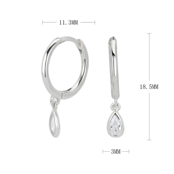 Silver Drop Shape Earrings Inlaid Zircon Simple Style