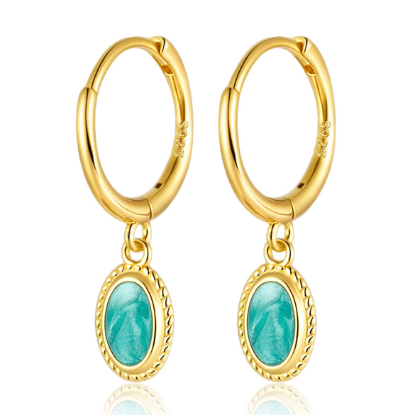 925 Silver Drop Shape Retro Light Luxury Enamel Electroplated Earrings And Ring Set