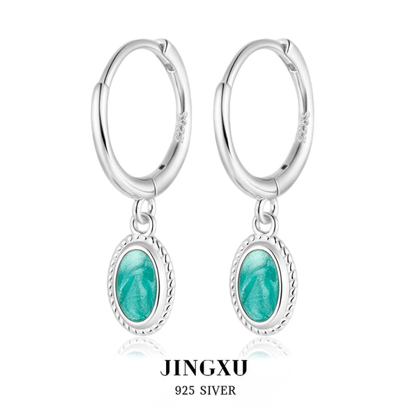 925 Silver Drop Shape Retro Light Luxury Enamel Electroplated Earrings And Ring Set