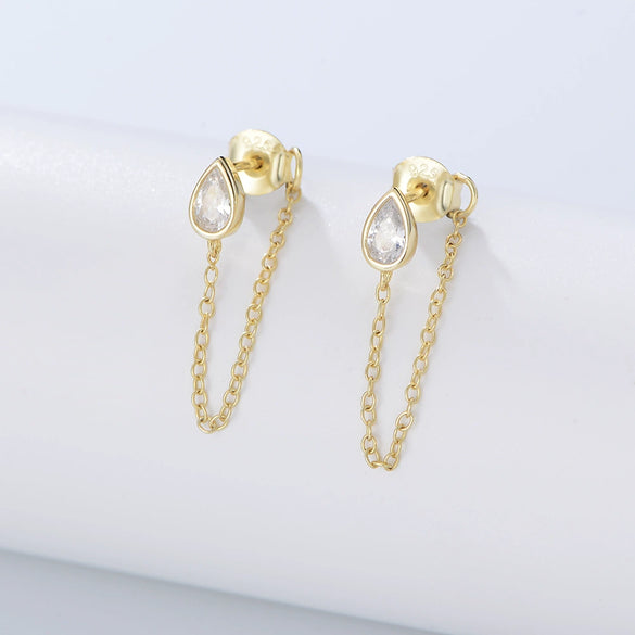 Silver Dropshaped Zircon Earrings Punk Style For Women