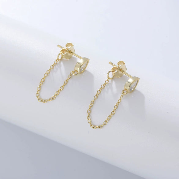 Silver Dropshaped Zircon Earrings Punk Style For Women