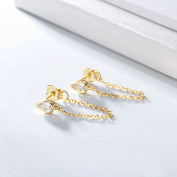Silver Dropshaped Zircon Earrings Punk Style For Women