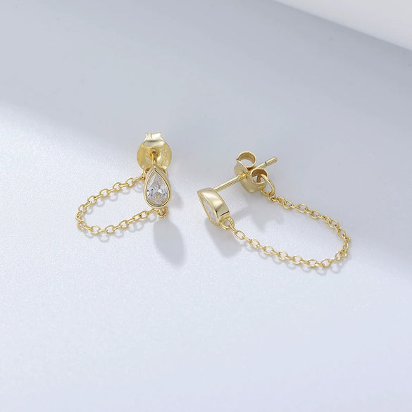 Silver Dropshaped Zircon Earrings Punk Style For Women