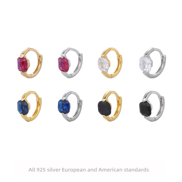 Silver Ear Buckle Zircon Earrings Geometric Electroplated For Women