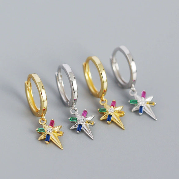 Silver Ear Jewelry Exaggerated Eightpointed Star Geometric Electroplated Earrings S925 Sterling Silver