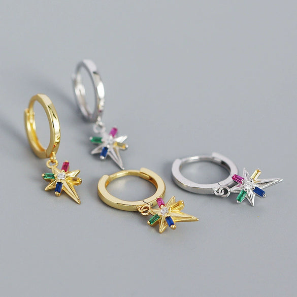 Silver Ear Jewelry Exaggerated Eightpointed Star Geometric Electroplated Earrings S925 Sterling Silver
