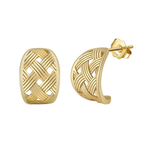 Silver Earrings Geometric Pattern Gold Inlaid Cshaped Light Luxury Niche Highend