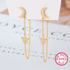 Silver 925 Earrings Star Moon Tassel Diamond Electroplated Design For Women