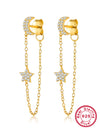 Silver 925 Earrings Star Moon Tassel Diamond Electroplated Design For Women