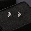 Silver Earrings With Triangle Swan Clover Coconut Tree Leaves Diamond Crane Patterns