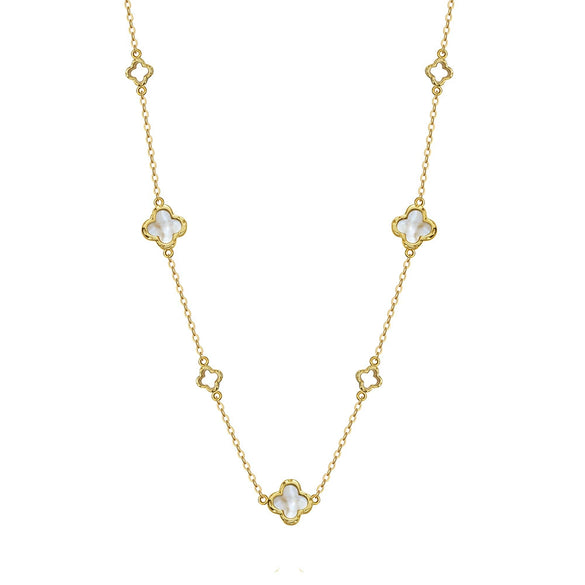 Silver Electroplated Four Leaf Clover Flower Double Layer Anklet For Women