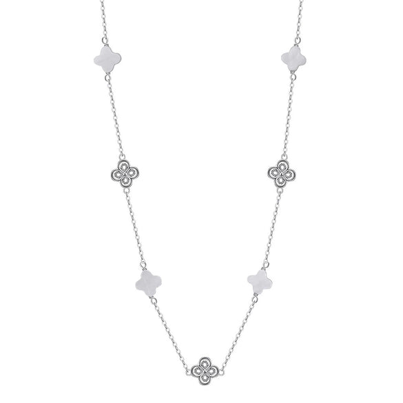 Silver Electroplated Four Leaf Clover Flower Double Layer Anklet For Women