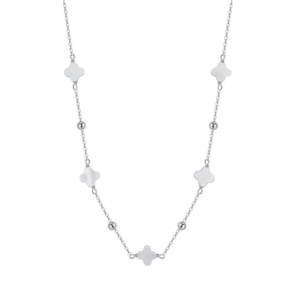 Silver Electroplated Four Leaf Clover Flower Double Layer Anklet For Women