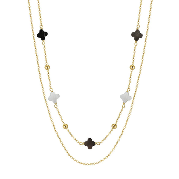 Silver Electroplated Four Leaf Clover Flower Double Layer Anklet For Women
