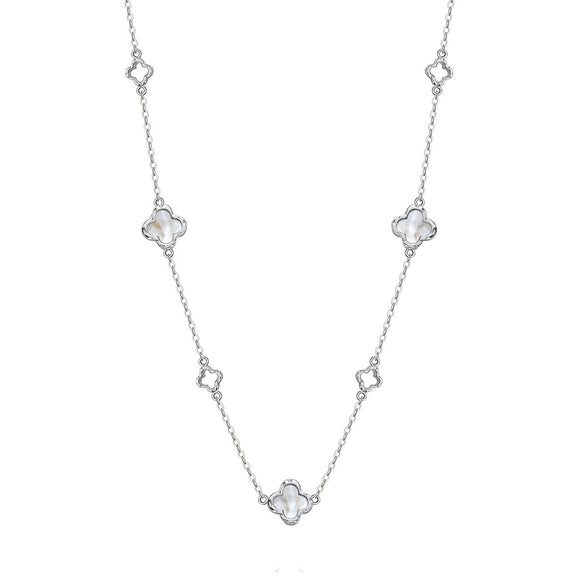 Silver Electroplated Four Leaf Clover Flower Double Layer Anklet For Women