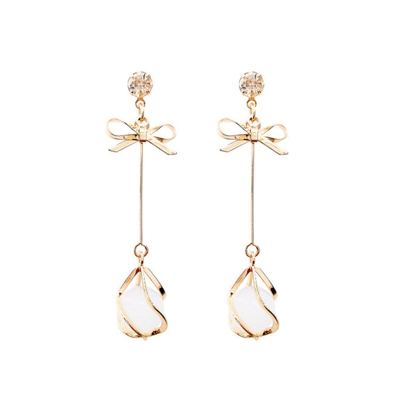 925 Silver Electroplated Geometric Cat's Eye Stone Bow Earrings For Women Wholesale