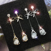 925 Silver Electroplated Geometric Cat's Eye Stone Bow Earrings For Women Wholesale