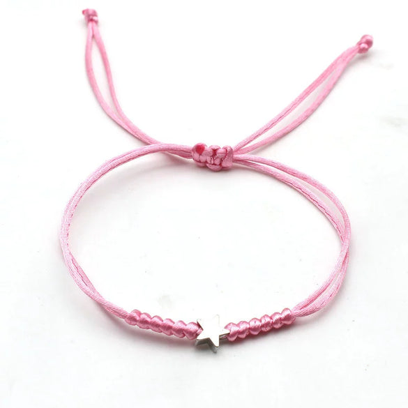 Silver Fivepointed Star Handwoven Red Rope Couple Bracelet Electroplated Metal Jewelry