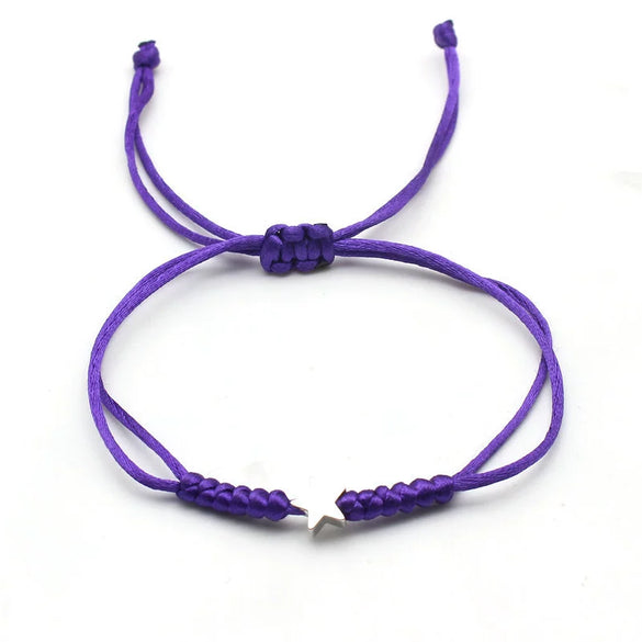 Silver Fivepointed Star Handwoven Red Rope Couple Bracelet Electroplated Metal Jewelry