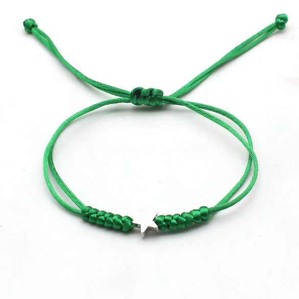 Silver Fivepointed Star Handwoven Red Rope Couple Bracelet Electroplated Metal Jewelry