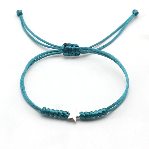 Silver Fivepointed Star Handwoven Red Rope Couple Bracelet Electroplated Metal Jewelry