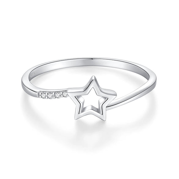 Silver Fivepointed Star Ring Women's Simple Design Electroplated