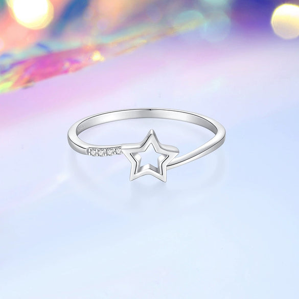 Silver Fivepointed Star Ring Women's Simple Design Electroplated