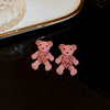 Silver Flocking Bear Heart Earrings For Girls Cartoon Cute Sweet Design