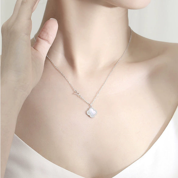 Silver Fourleaf Clover Women's Necklace Geometric Design Cross Chain