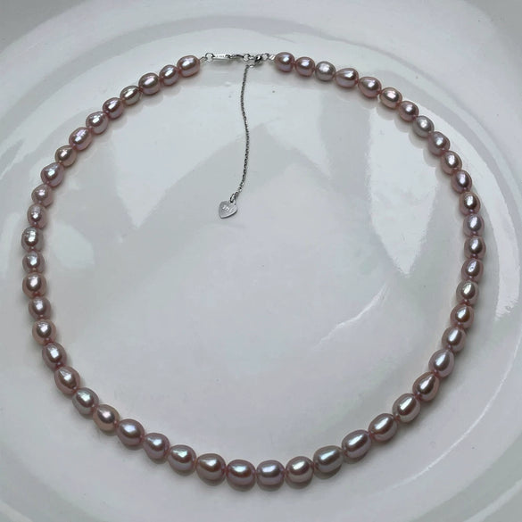 Silver Freshwater Pearl Necklace Light Luxury Niche Design With Rice And Water Drop Shape For Women