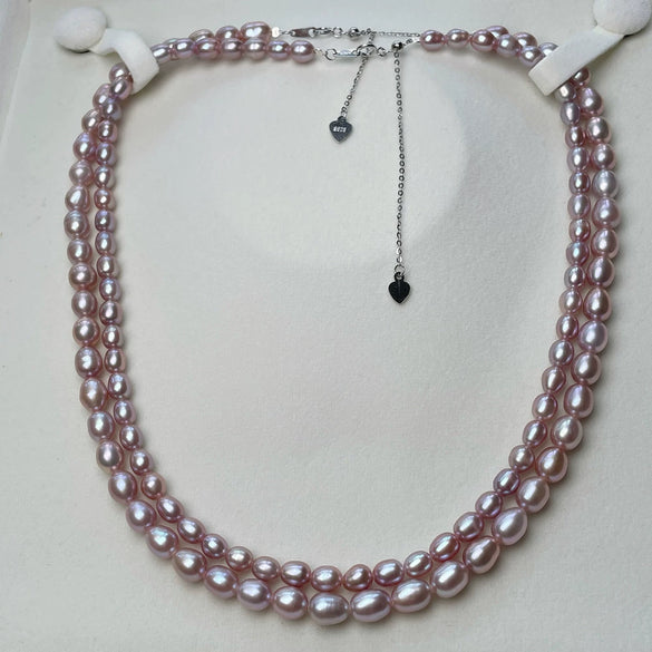 Silver Freshwater Pearl Necklace Light Luxury Niche Design With Rice And Water Drop Shape For Women