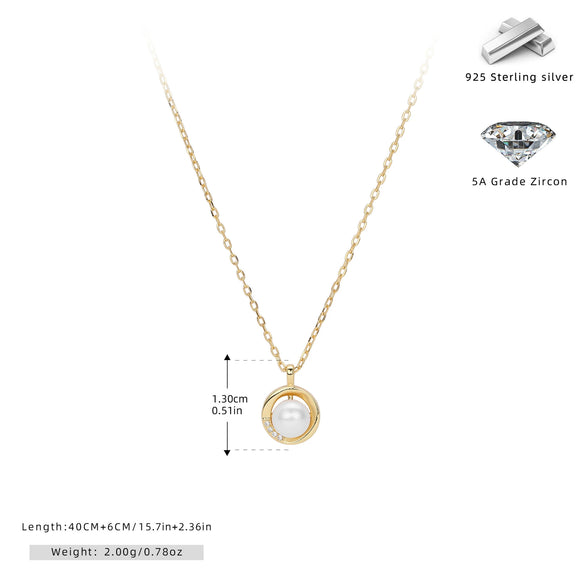 Silver Freshwater Pearl Pendant Clavicle Chain And Earrings For Women Electroplating Princess Style