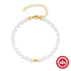 925 Silver Freshwater Pearl Women's Bracelet With Geometric Design And Pearl Inlaid