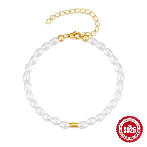 925 Silver Freshwater Pearl Women's Bracelet With Geometric Design And Pearl Inlaid