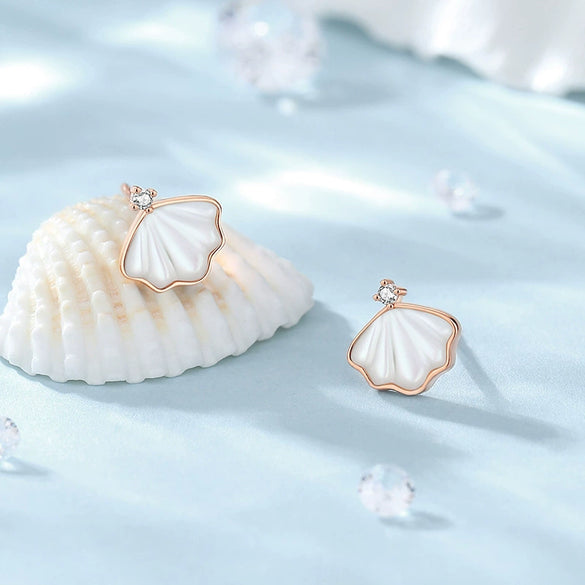 Silver 925 Fritillaria Shaped Women's High End Natural Style Earrings With Electroplating