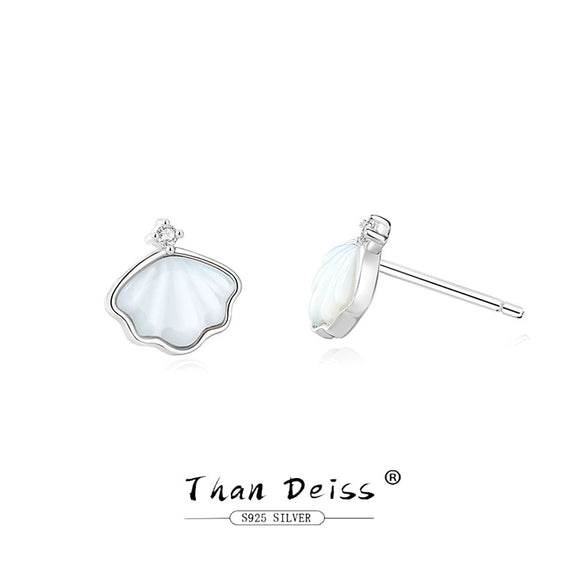 Silver 925 Fritillaria Shaped Women's High End Natural Style Earrings With Electroplating