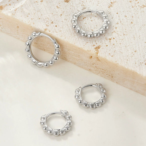 Silver Geometric Ball Earrings Electroplated For Women
