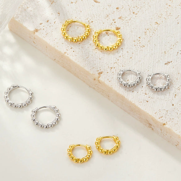Silver Geometric Ball Earrings Electroplated For Women