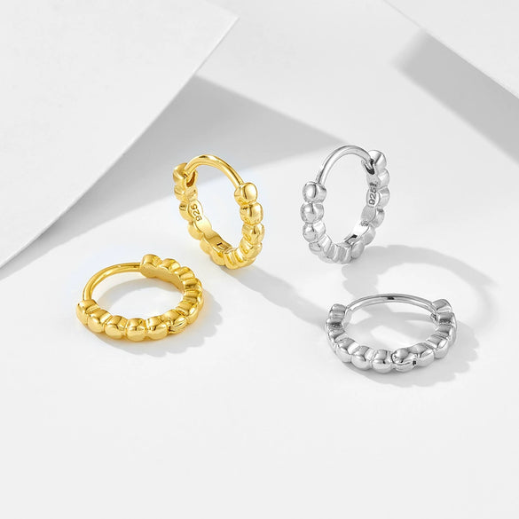 Silver Geometric Circle Earrings For Women French Retro Style Diamond Treated