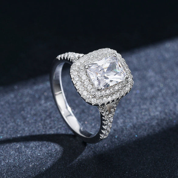Silver 925 Geometric Diamond Charm Ring Women's Jewelry
