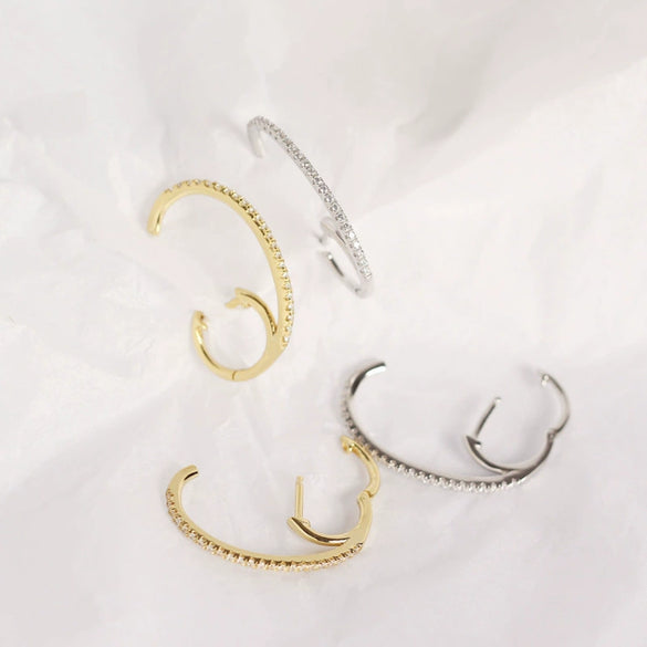 Silver Geometric Electroplated Hanging Ear Buckle And Stud Earrings