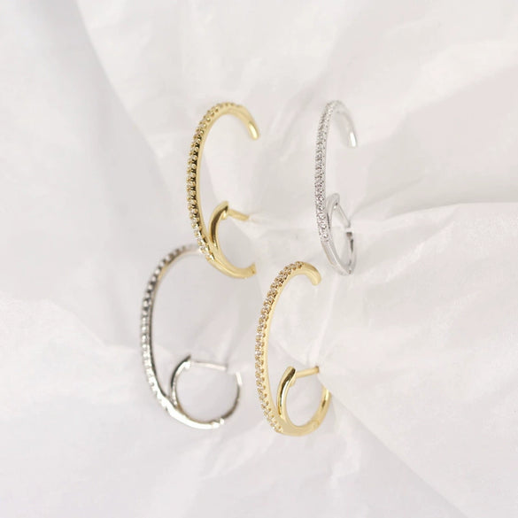 Silver Geometric Electroplated Hanging Ear Buckle And Stud Earrings