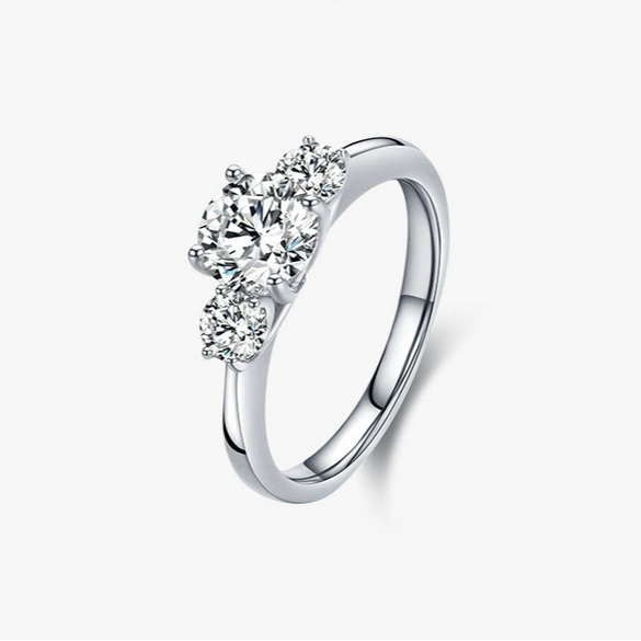Silver Geometric Elegant Women's Ring With Triple Zircon And Seiko Design
