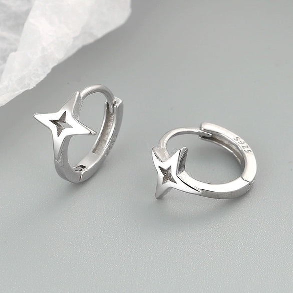 Silver 925 Geometric Flash Star Earrings For Women With Electroplating
