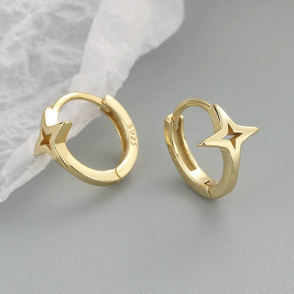 Silver 925 Geometric Flash Star Earrings For Women With Electroplating