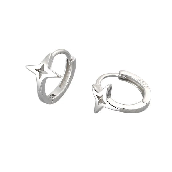 Silver 925 Geometric Flash Star Earrings For Women With Electroplating