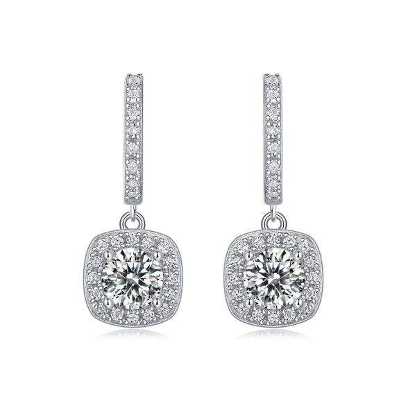Silver 925 Geometric Long Square Moissanite Inlay Women's Earrings Retro Elegant Style