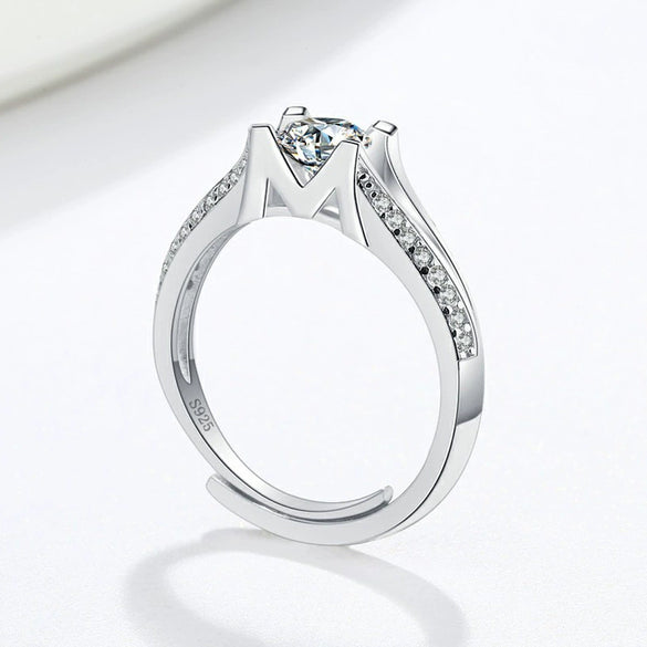 Silver Geometric M Letter Open Ring For Women With Electroplating Treatment