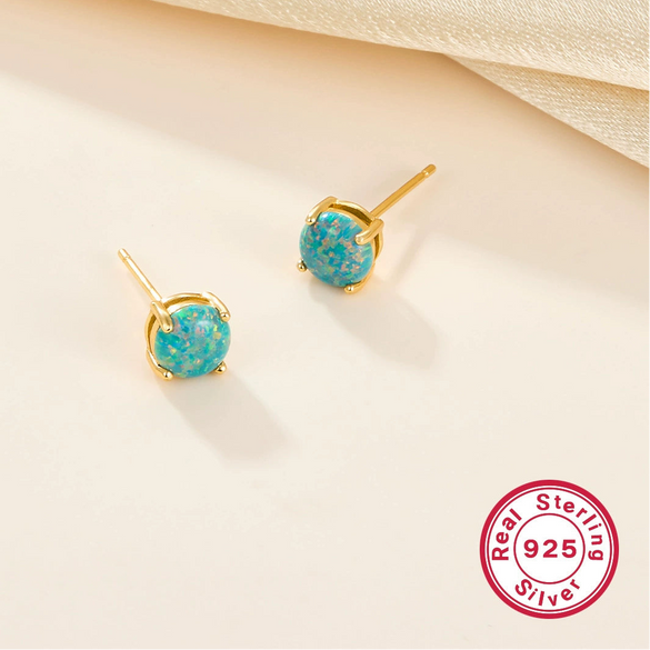 925 Silver Geometric Opal Earrings With Four Claws Electroplated For Women And Men