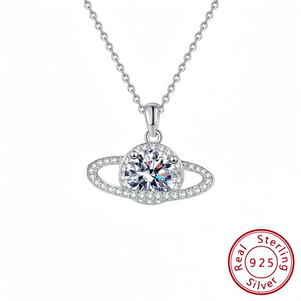 Silver Geometric Planet Surround Necklace For Women
